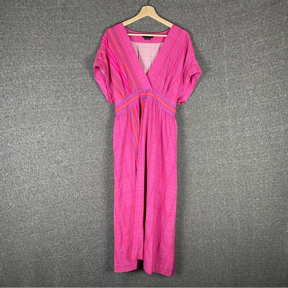 Hatch Collection Size 4 Natalie Maternity Midi Dress Rosebud Plaid Magenta Pink - Picture 4 of 12